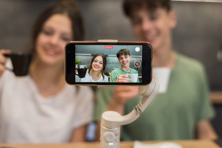 Young blogger influencers shooting themselves